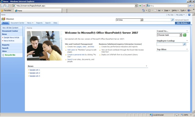 Default Homepage for SharePoint 2007